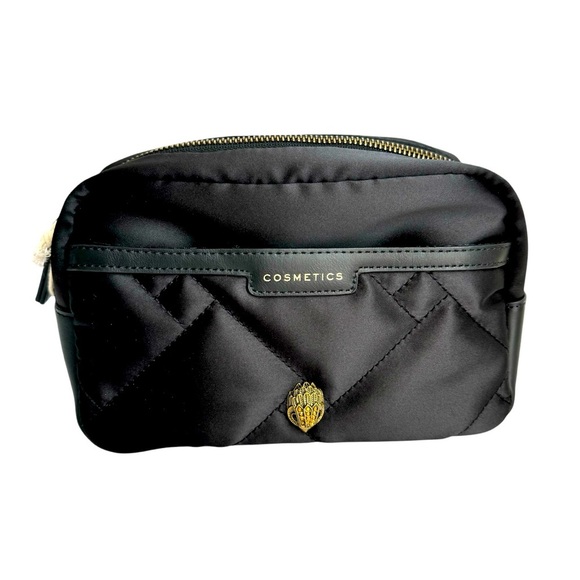 Kurt Geiger Cosmetic Pouch Black Quilted Makeup Bag Recycled Nylon Leather Trim - Picture 1 of 12